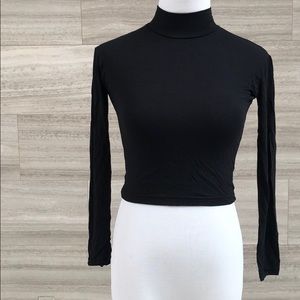 Ladies Mock Turtleneck Black Crop Top Size S/M
